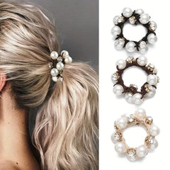 Pearl Brimmed Hair Tie Glitter Rhinestone Hair Rope Scrunchies