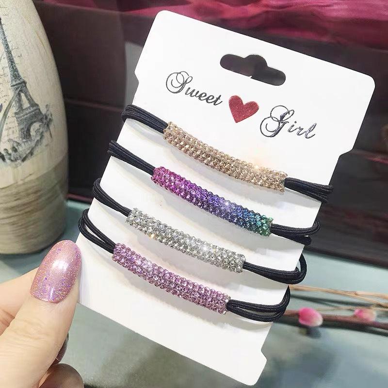 4pcs Rhinestone Hair Tie Ponytail Holder Hair Band Headwear