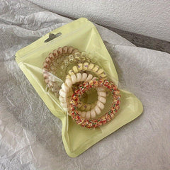 6PCS Floral Print Spiral Hair Tie Elastic Ponytail Holder