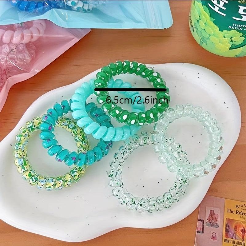 6PCS Floral Print Spiral Hair Tie Elastic Ponytail Holder