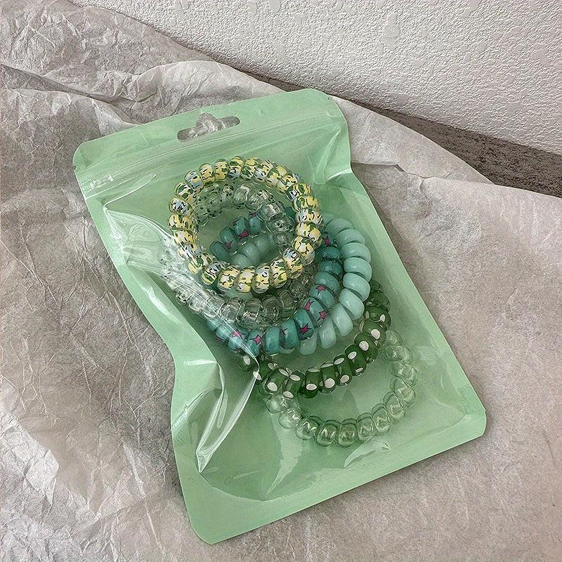 6PCS Floral Print Spiral Hair Tie Elastic Ponytail Holder