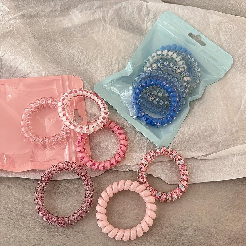 6PCS Floral Print Spiral Hair Tie Elastic Ponytail Holder