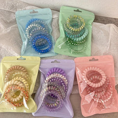 6PCS Floral Print Spiral Hair Tie Elastic Ponytail Holder