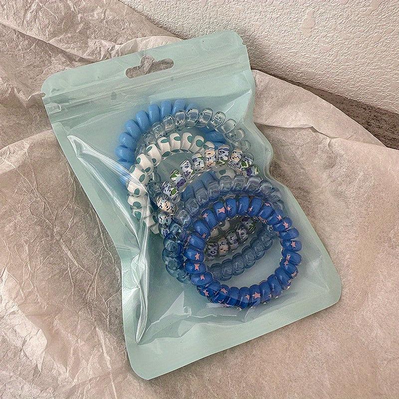 6PCS Floral Print Spiral Hair Tie Elastic Ponytail Holder