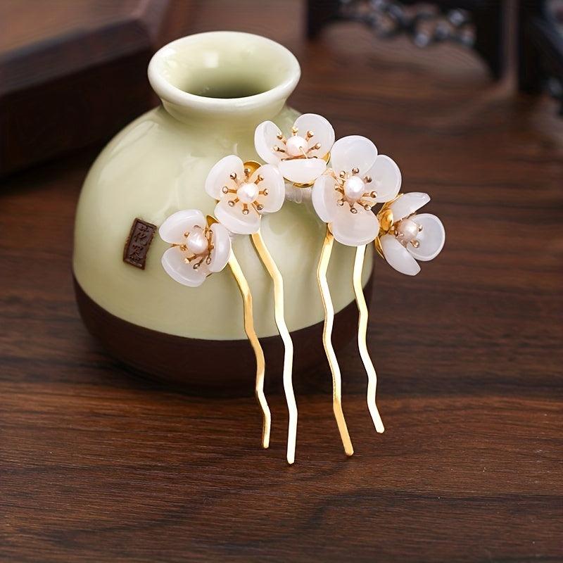 Vintage Resin Flower Hair Pin Bun Holder