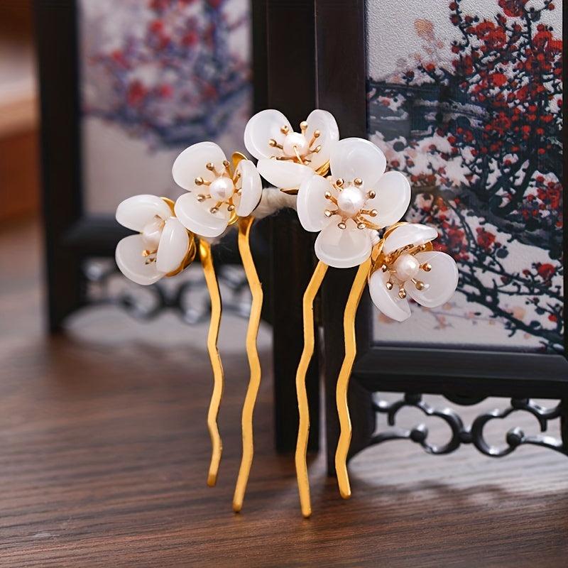 Vintage Resin Flower Hair Pin Bun Holder