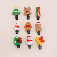 9pcs Christmas Hair Clip Cartoon Resin Patt