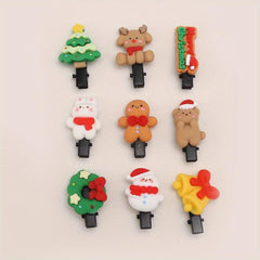 9pcs Christmas Hair Clip Cartoon Resin Patt