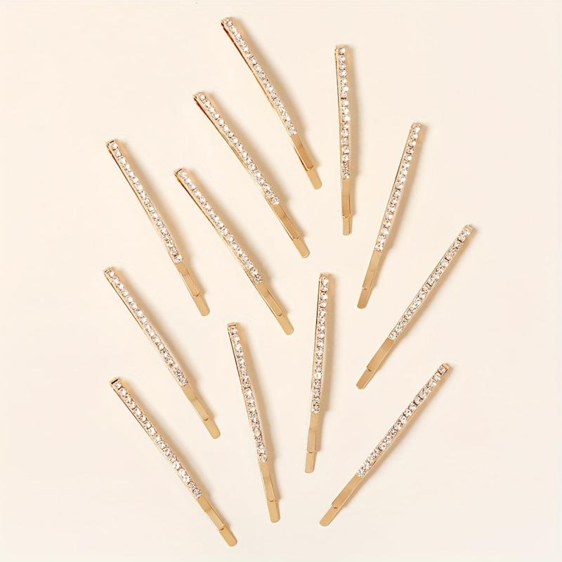 12pcs Rhinestone Decor Hair Clip Bobby Pin Non Slip Metal Hair Accessory