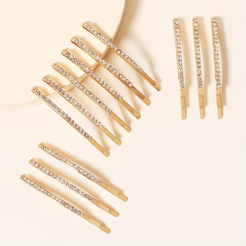 12pcs Rhinestone Decor Hair Clip Bobby Pin Non Slip Metal Hair Accessory