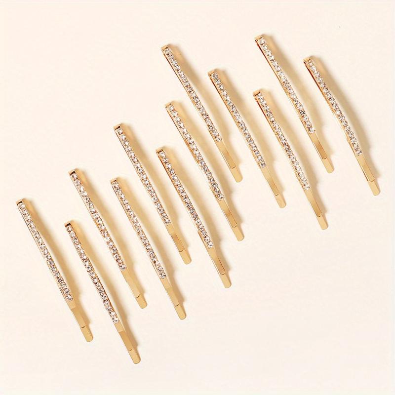 12pcs Rhinestone Decor Hair Clip Bobby Pin Non Slip Metal Hair Accessory