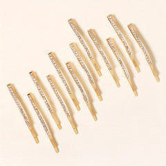 12pcs Rhinestone Decor Hair Clip Bobby Pin Non Slip Metal Hair Accessory