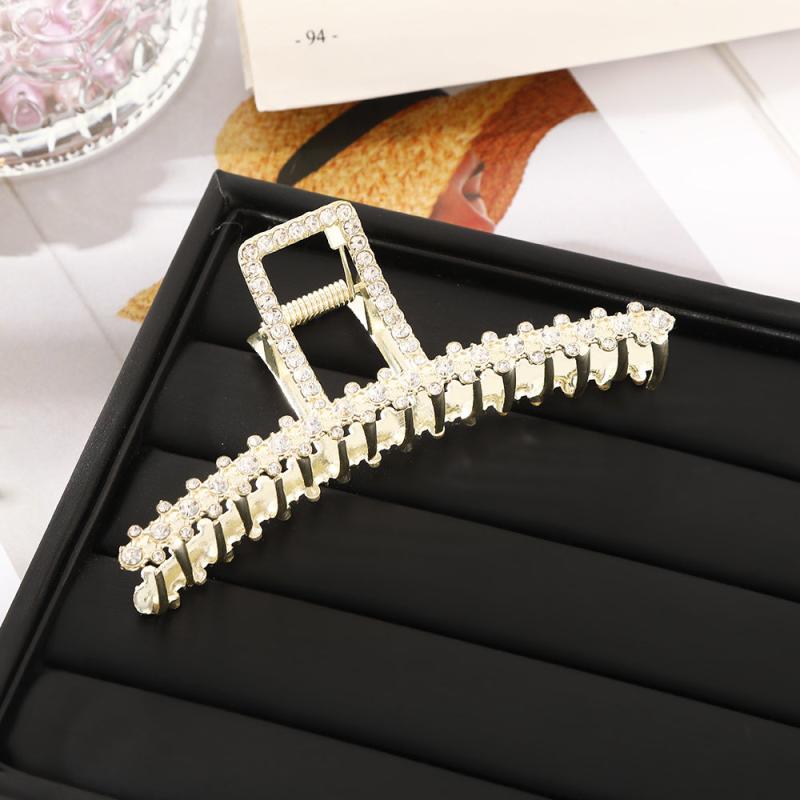 Rhinestone Pearl Cross Hair Claw Clip Golden Grip Hair Jaw Clip