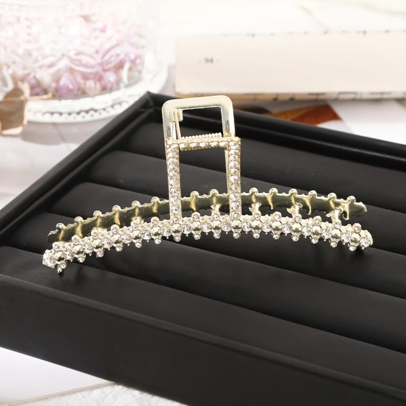 Rhinestone Pearl Cross Hair Claw Clip Golden Grip Hair Jaw Clip