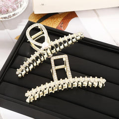 Rhinestone Pearl Cross Hair Claw Clip Golden Grip Hair Jaw Clip