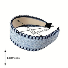 Boho Straw Knitted Headband Wide Head Hoop Ratten Headdress Hair Accessories