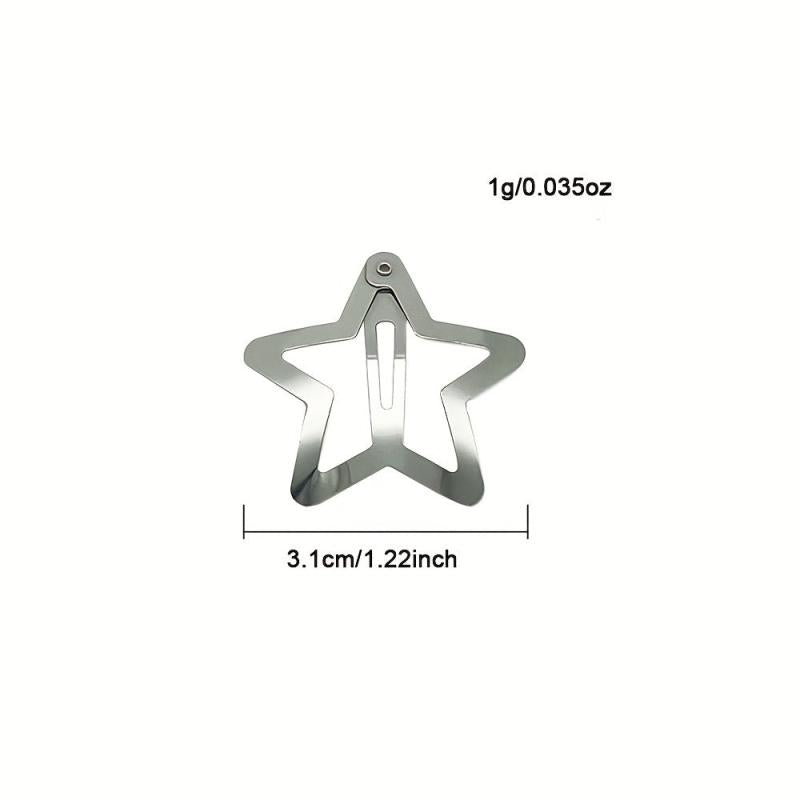 15pcs Y2K Silvery Snap Clip Hollow Star Shaped Hair Clip Alloy Hair Clip