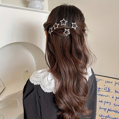 15pcs Y2K Silvery Snap Clip Hollow Star Shaped Hair Clip Alloy Hair Clip