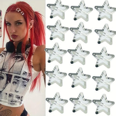 15pcs Y2K Silvery Snap Clip Hollow Star Shaped Hair Clip Alloy Hair Clip