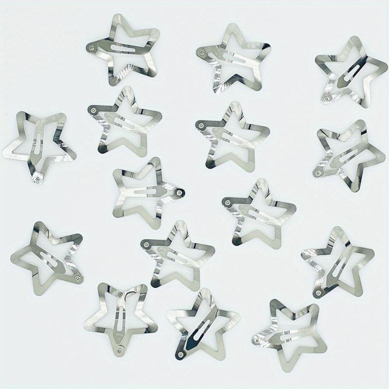 15pcs Y2K Silvery Snap Clip Hollow Star Shaped Hair Clip Alloy Hair Clip