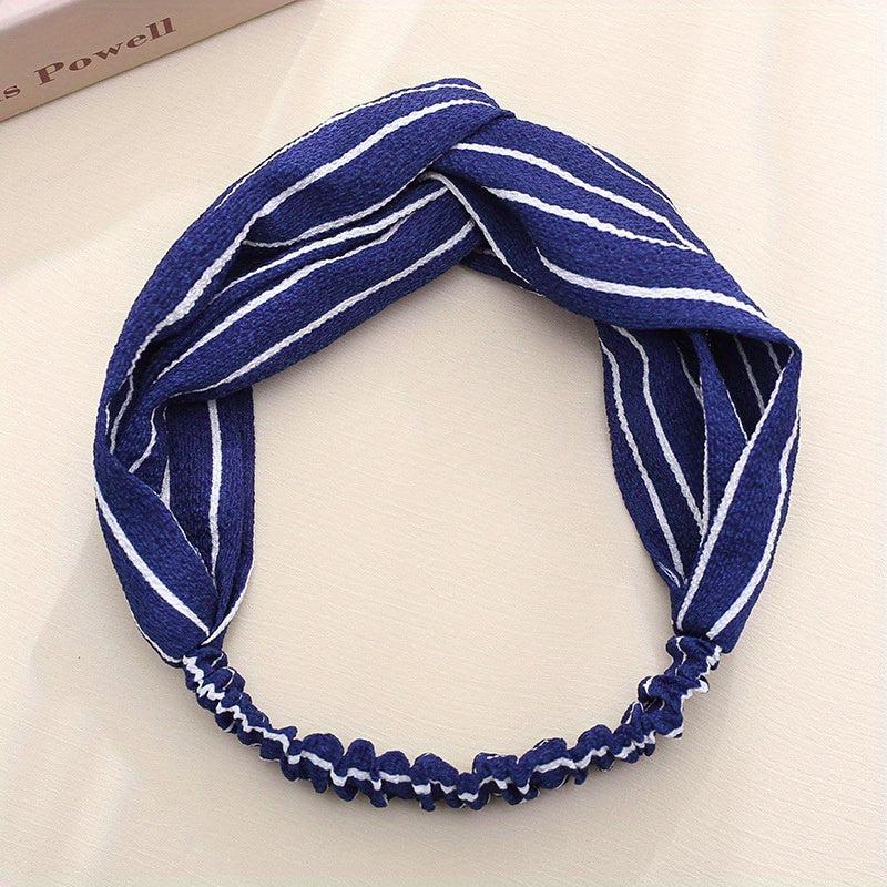 Striped Pattern Headband Cross Knot Hair Band Elastic Hair Band