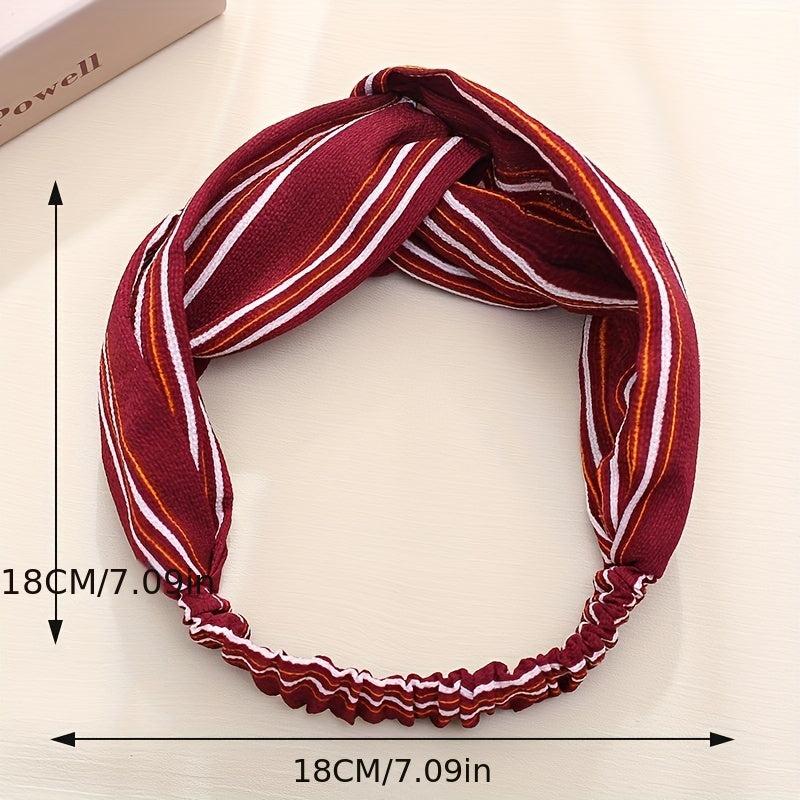 Striped Pattern Headband Cross Knot Hair Band Elastic Hair Band