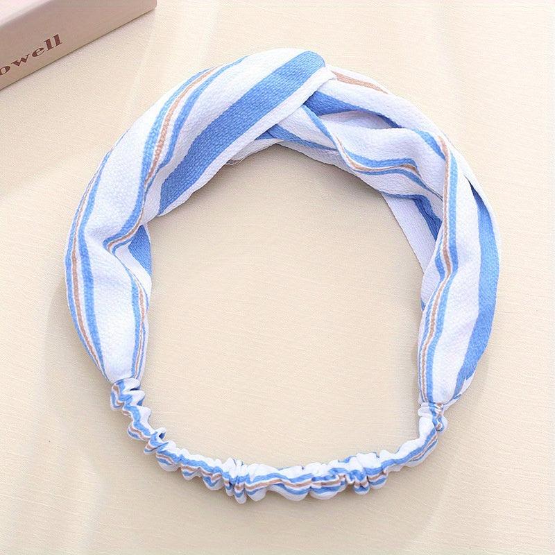 Striped Pattern Headband Cross Knot Hair Band Elastic Hair Band