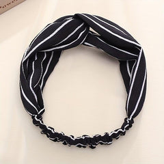 Striped Pattern Headband Cross Knot Hair Band Elastic Hair Band