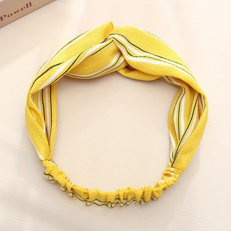 Striped Pattern Headband Cross Knot Hair Band Elastic Hair Band