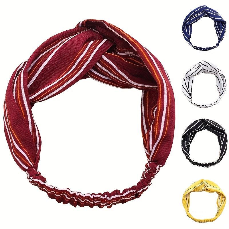 Striped Pattern Headband Cross Knot Hair Band Elastic Hair Band