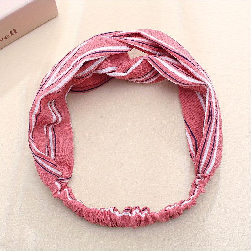 Striped Pattern Headband Cross Knot Hair Band Elastic Hair Band