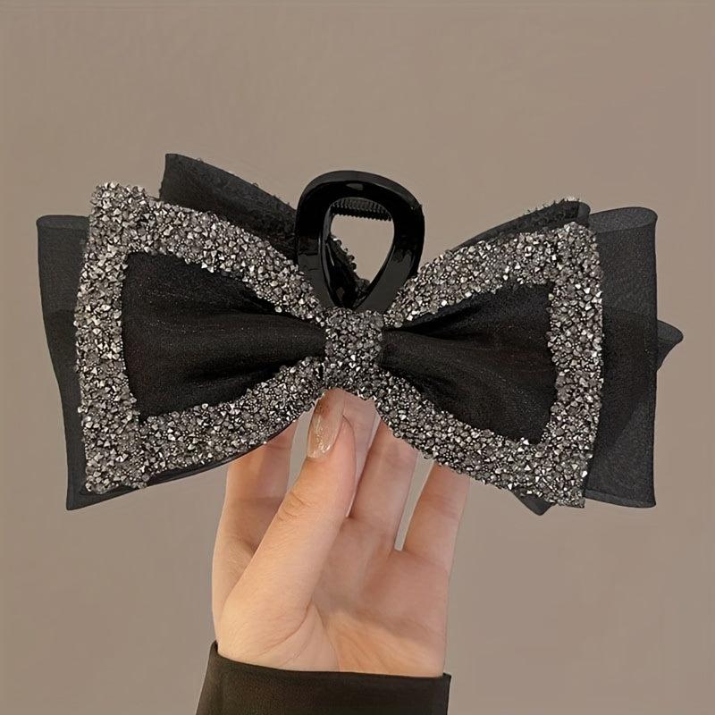 Large Bow Hair Claw Rhinestone Brimmed Bowknot Hair Claw