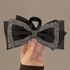 Large Bow Hair Claw Rhinestone Brimmed Bowknot Hair Claw