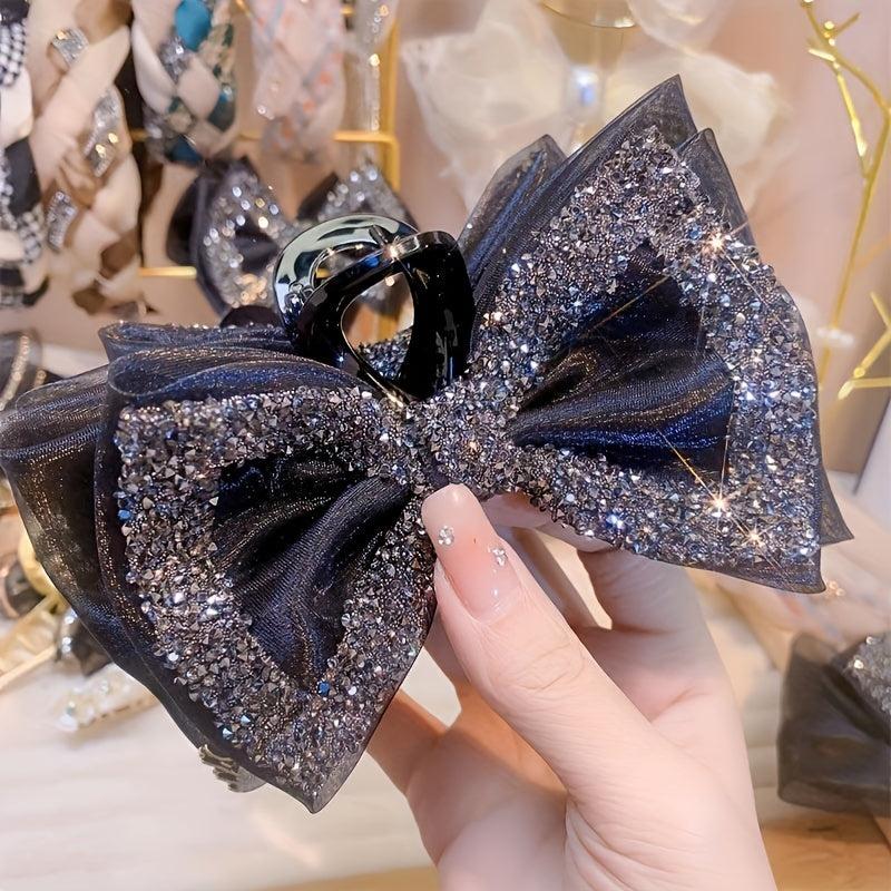 Large Bow Hair Claw Rhinestone Brimmed Bowknot Hair Claw