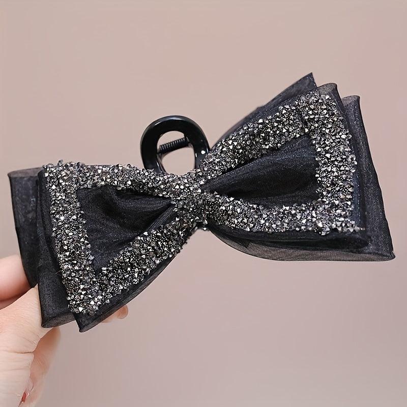 Large Bow Hair Claw Rhinestone Brimmed Bowknot Hair Claw