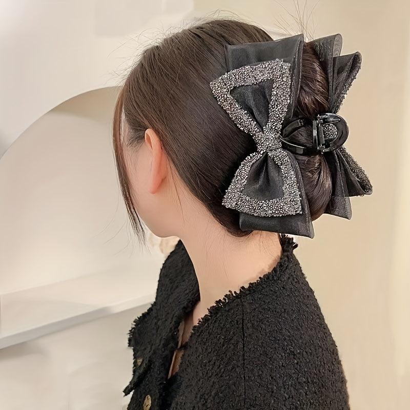 Large Bow Hair Claw Rhinestone Brimmed Bowknot Hair Claw