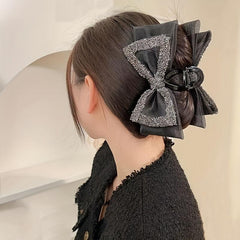 Large Bow Hair Claw Rhinestone Brimmed Bowknot Hair Claw