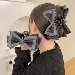 Large Bow Hair Claw Rhinestone Brimmed Bowknot Hair Claw