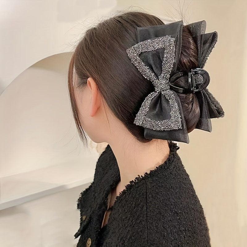 Large Bow Hair Claw Rhinestone Brimmed Bowknot Hair Claw
