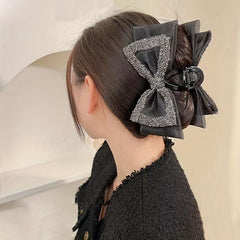 Large Bow Hair Claw Rhinestone Brimmed Bowknot Hair Claw