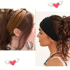 Solid Headband For Women Wide Brim Knotted Sports Yoga Bandana