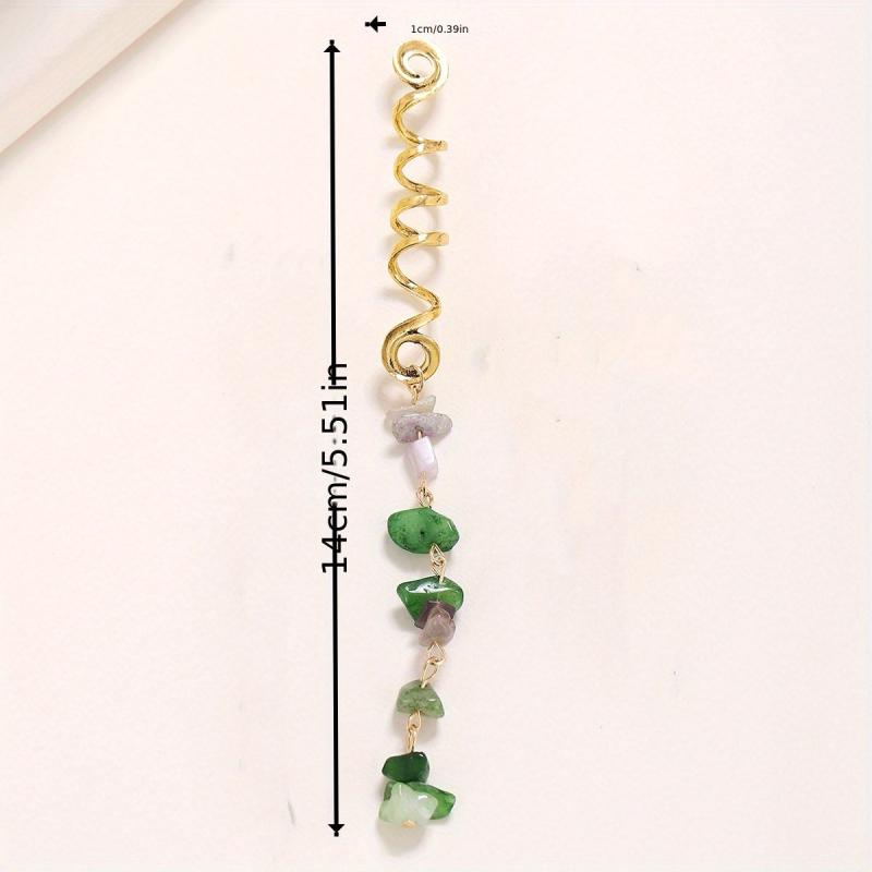 Braided Spiral Hair Ring Natural Stone Pendant Dreadlock Retro Hair Clip