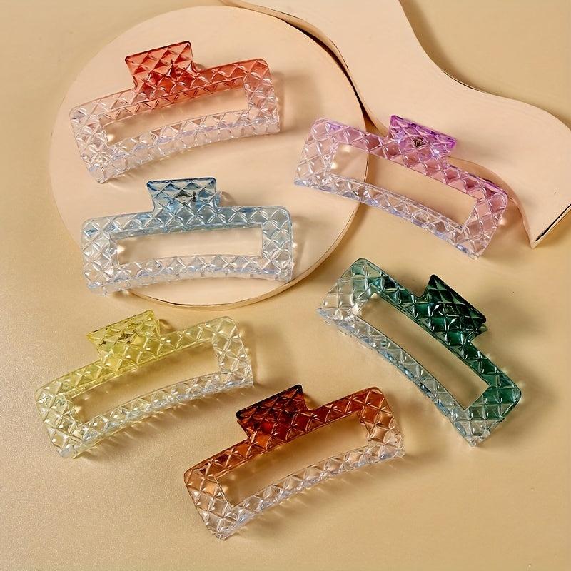3pcs Gradient Hair Claw Plaid Checkered Pattern Shaped Hair Claw Nonslip Ponytai