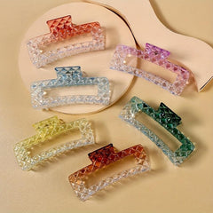 3pcs Gradient Hair Claw Plaid Checkered Pattern Shaped Hair Claw Nonslip Ponytai