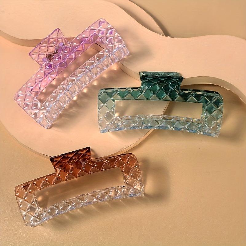 3pcs Gradient Hair Claw Plaid Checkered Pattern Shaped Hair Claw Nonslip Ponytai