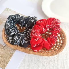 Paisley Print Large Satin Scrunchie with Rabbit Ears for Women