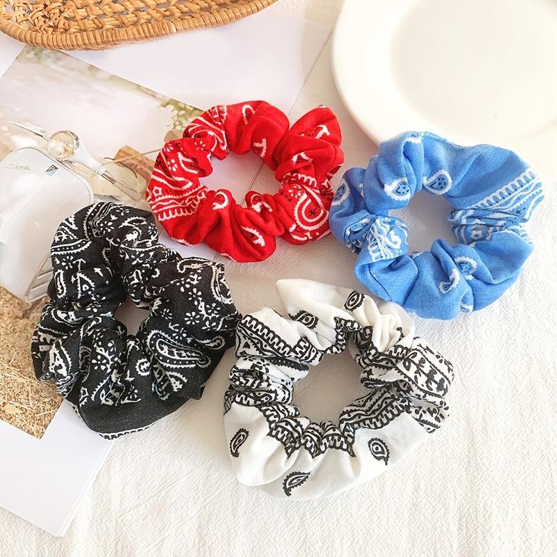 Paisley Print Large Satin Scrunchie with Rabbit Ears for Women