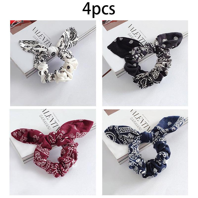 Paisley Print Large Satin Scrunchie with Rabbit Ears for Women