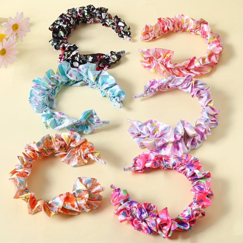 Ruched Ruffled Headband Colorful Hair Band Floral Printed Head Hoop