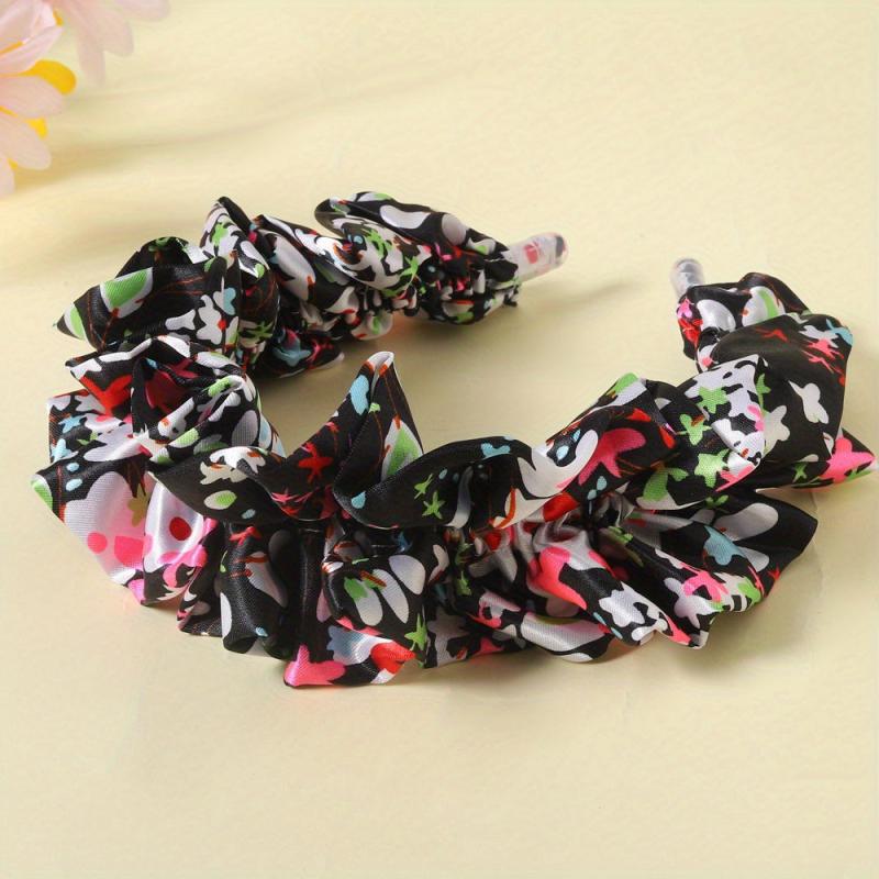 Ruched Ruffled Headband Colorful Hair Band Floral Printed Head Hoop